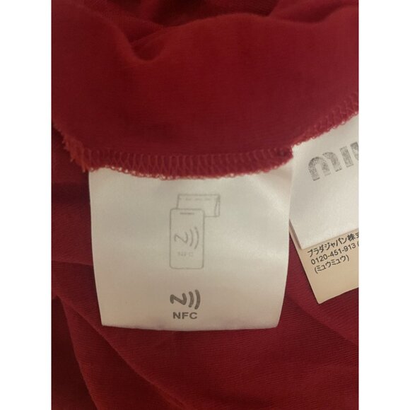 Miu Miu Womens Red Long-Sleeve Crewneck T-Shirt With Logo Patch Lightweight Casu - Picture 10 of 13